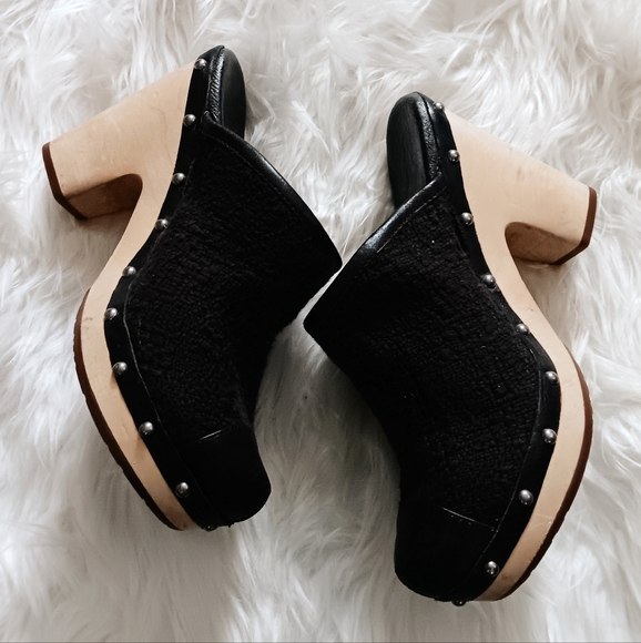 UGG Shoes - ugg boho cozy sheepskin fur lined studded black leather canvas heeled clog mules